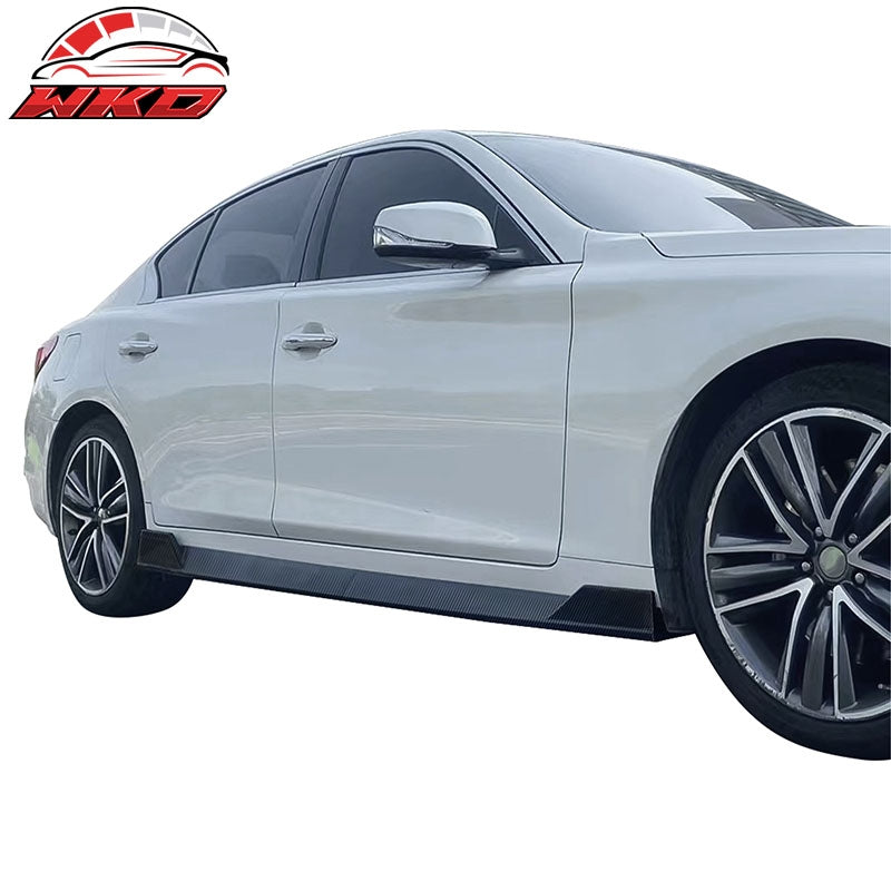 Fits 14-23 Infiniti Q50 IKON Style 4PCS Side Skirts Rocker PP Carbon Fiber Print