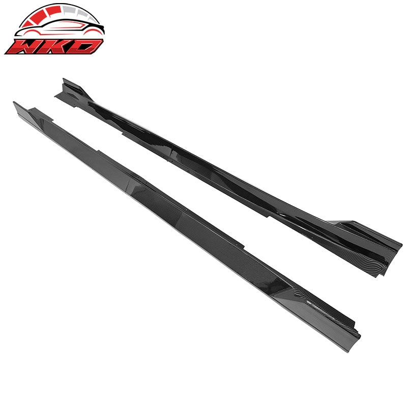Fits 14-23 Infiniti Q50 IKON Style 4PCS Side Skirts Rocker PP Carbon Fiber Print