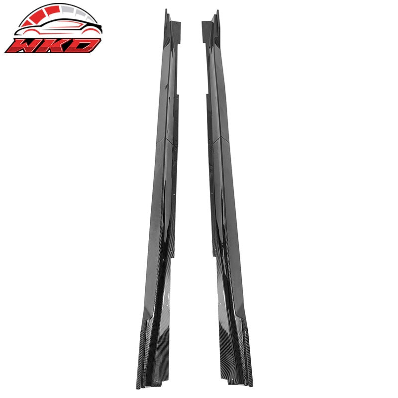 Fits 14-23 Infiniti Q50 IKON Style 4PCS Side Skirts Rocker PP Carbon Fiber Print