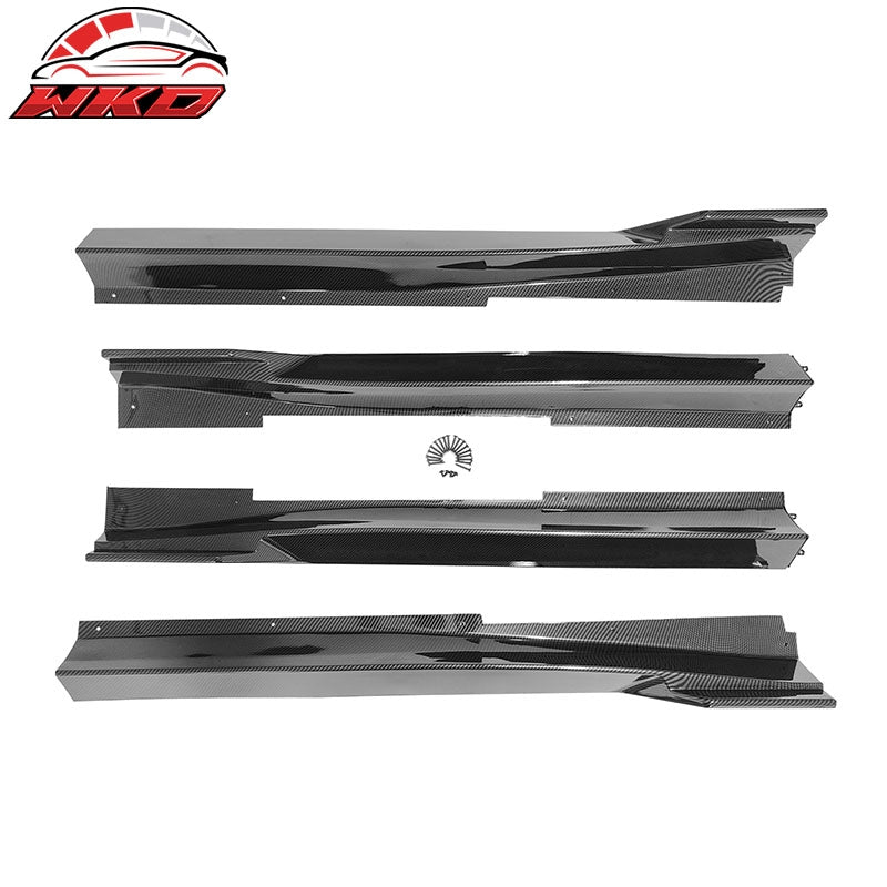 Fits 14-23 Infiniti Q50 IKON Style 4PCS Side Skirts Rocker PP Carbon Fiber Print