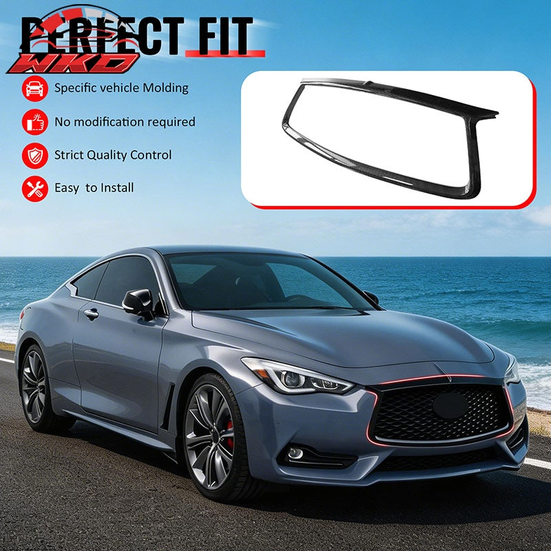 Fits 17-22 Infiniti Q60 Carbon Fiber Print OE Style Grille Frame Outline Trim