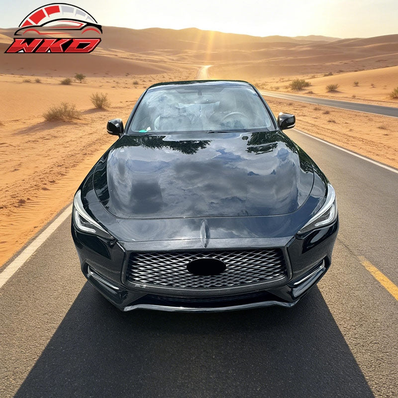 Fits 17-22 Infiniti Q60 Carbon Fiber Print OE Style Grille Frame Outline Trim