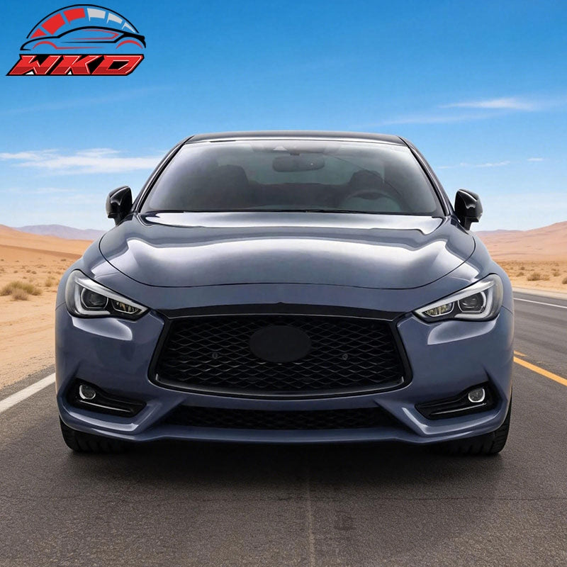 For 17-22 Infiniti Q60 Gloss Black OE Style Front Grille Frame Outline Trim ABS