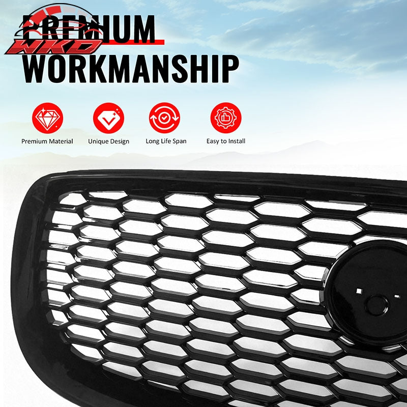 Fits 16-19 Jaguar XE Gloss Black 2020 Style Front Bumper Upper Grille Assembly