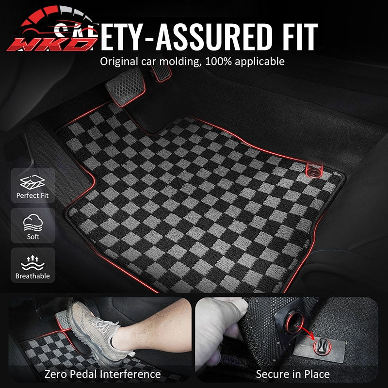 Fits 07-16 Jeep Compass Patriot Floor Mats Carpets Checkered Black Gray Plaid