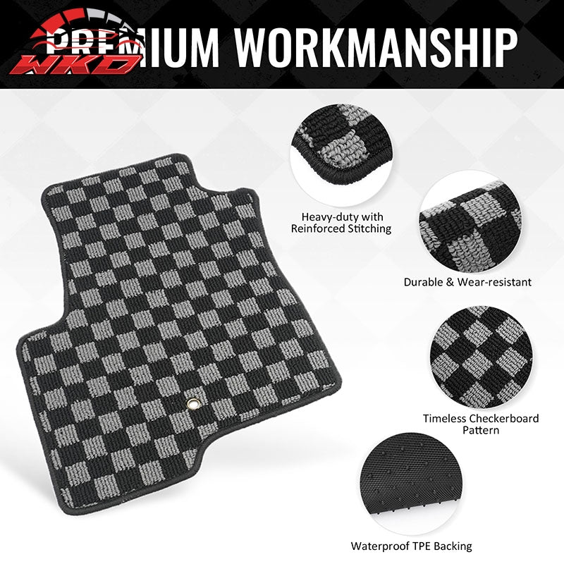 Fits 07-16 Jeep Compass Patriot Floor Mats Carpets Checkered Black Gray Plaid