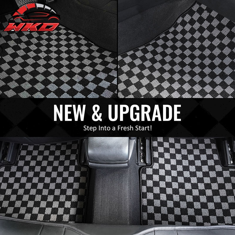 Fits 07-16 Jeep Compass Patriot Floor Mats Carpets Checkered Black Gray Plaid