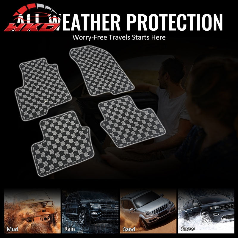 Fits 07-16 Jeep Compass Patriot Floor Mats Carpets Checkered Black Gray Plaid