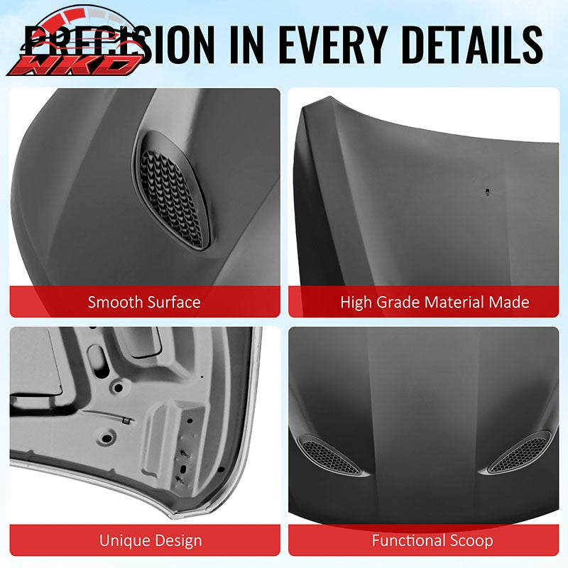 Fits 11-21 Jeep Grand Cherokee Trackhawk Style Front Hood Cover Black Aluminum