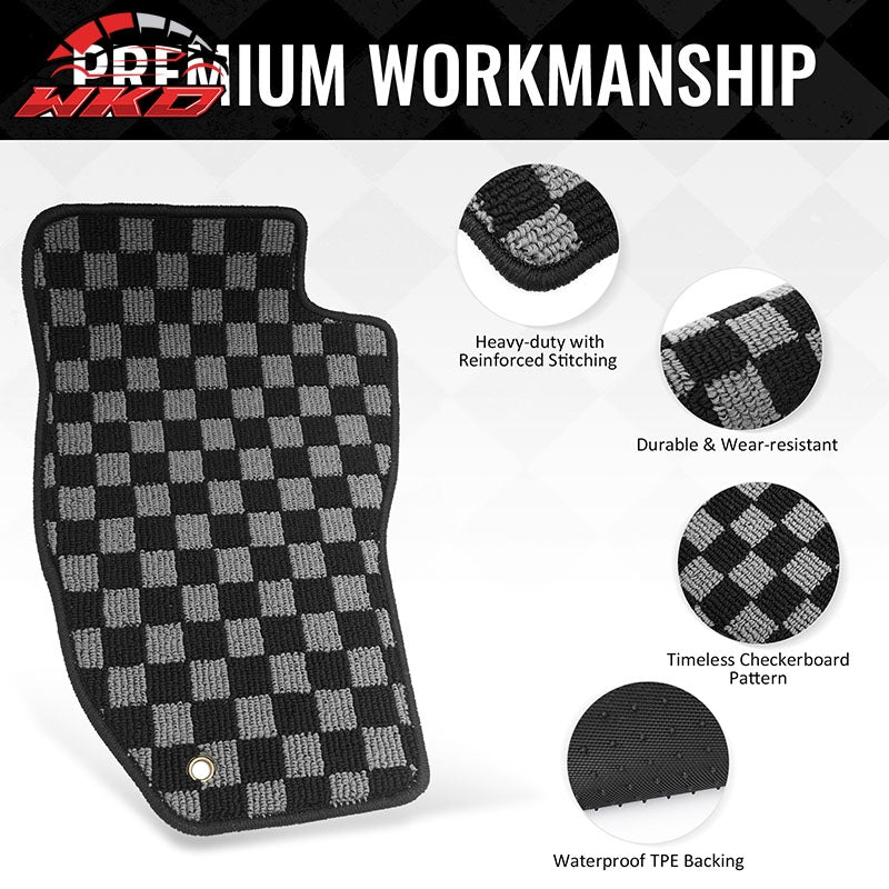 Fits 08-13 Jeep Liberty Floor Mats Non-Slip Carpets Checkered Black Gray Plaid