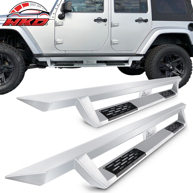 Fits 07-18 Jeep Wrangler JK 4DR IKON V1 Style Steel Running Boards Silver