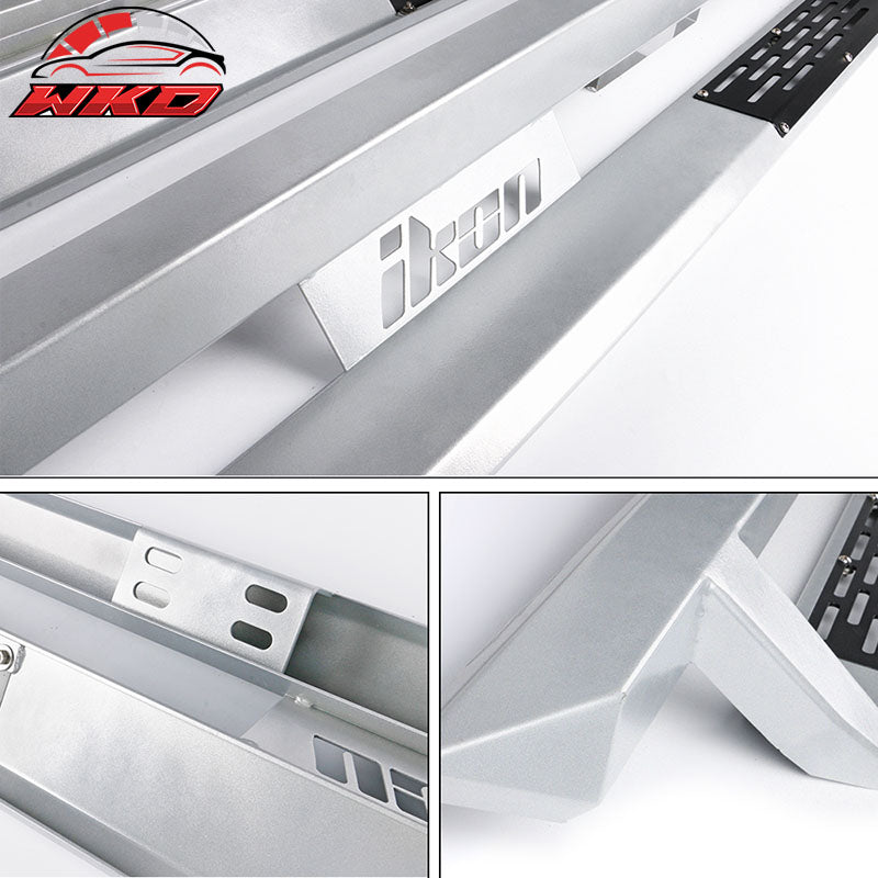 Fits 07-18 Jeep Wrangler JK 4DR IKON V1 Style Steel Running Boards Silver