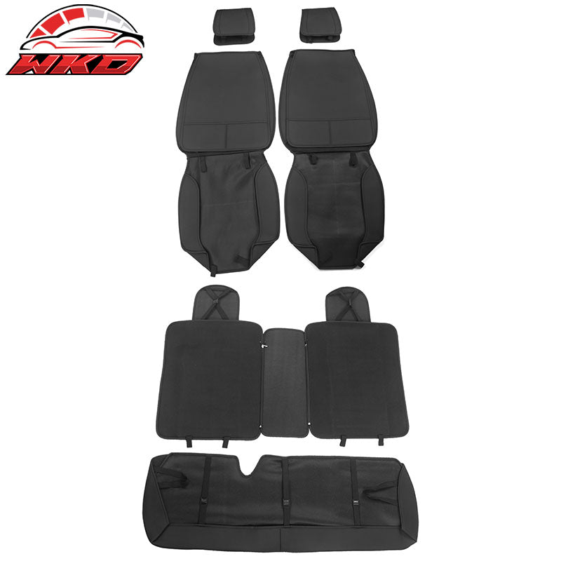 Fits 07-26 Jeep Wrangler JK JL Black PU Leather Seat Covers w/ Pocket Full Set
