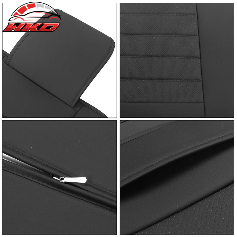 Fits 07-26 Jeep Wrangler JK JL Black PU Leather Seat Covers w/ Pocket Full Set
