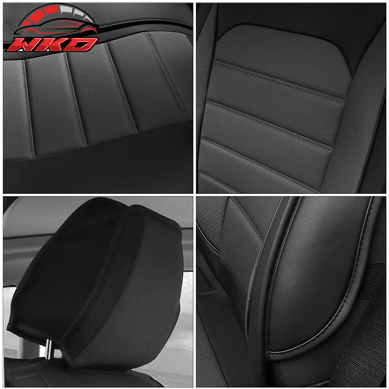 Fits 07-26 Jeep Wrangler JK JL Black PU Leather Seat Covers w/ Pocket Full Set