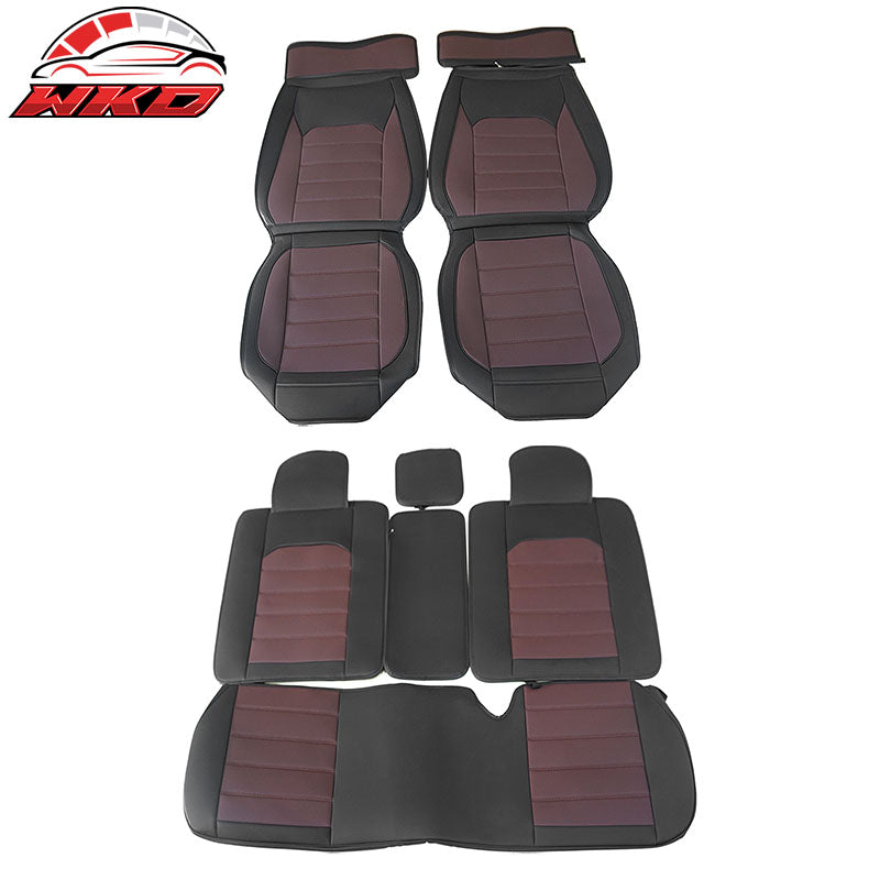 Wholesale 07-26 Jeep Wrangler JK JL Black&Brown Leather Seat Covers w/ Pocket Full Set