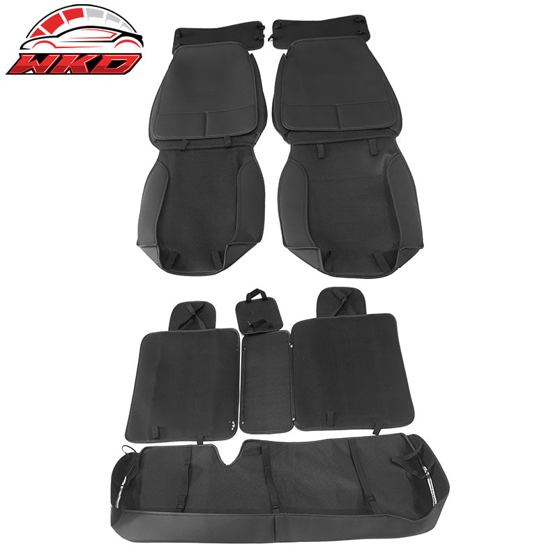 For 07-26 Jeep Wrangler JK JL Black&Brown Leather Seat Covers w/ Pocket Full Set