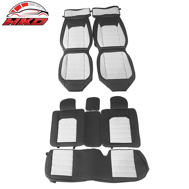 Wholesale 07-26 Jeep Wrangler JK JL Black&Grey Leather Seat Covers w/ Pocket Full Set