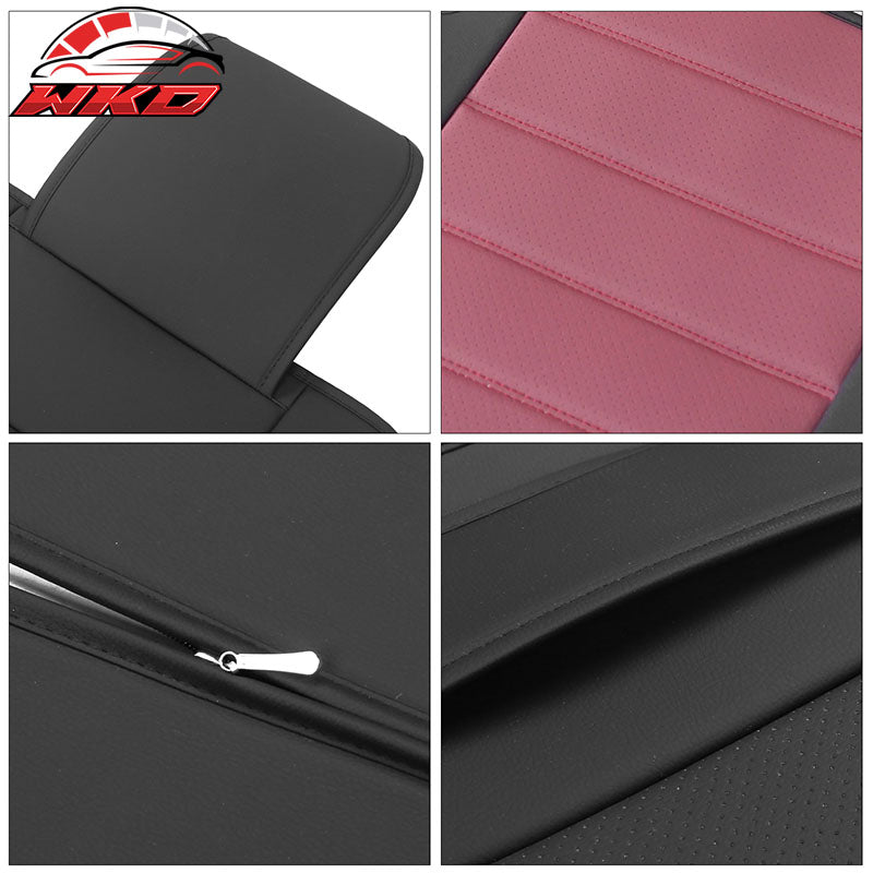 Fits 07-26 Jeep Wrangler JK JL Black&Red Leather Seat Covers w/ Pocket Full Set