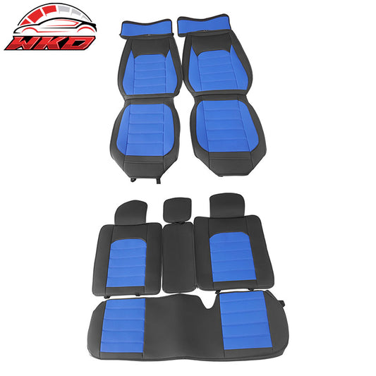 Wholesale 07-26 Jeep Wrangler JK JL Black&Blue Leather Seat Covers w/ Pocket Full Set