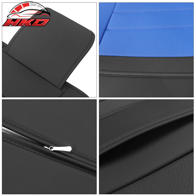 Fits 07-26 Jeep Wrangler JK JL Black&Blue Leather Seat Covers w/ Pocket Full Set