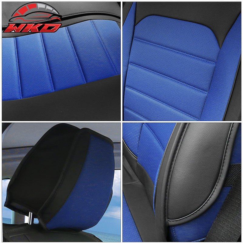 Fits 07-26 Jeep Wrangler JK JL Black&Blue Leather Seat Covers w/ Pocket Full Set