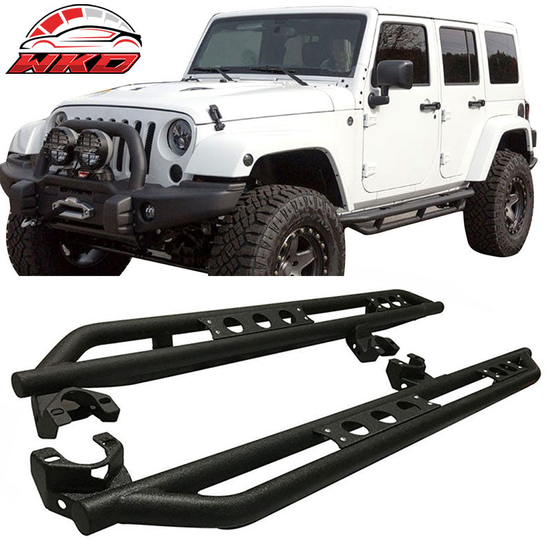Fits 07-18 Jeep Wrangler 4DR Black Side Steps Nerf Bars Running Board - 2PC