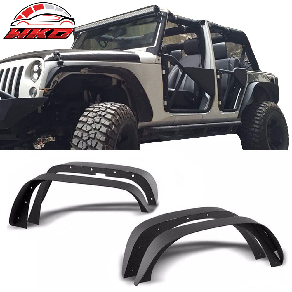 Fits 07-17 Jeep Wrangler JK Flat Style Steel Fender Flares Wheel Cover 4PCS