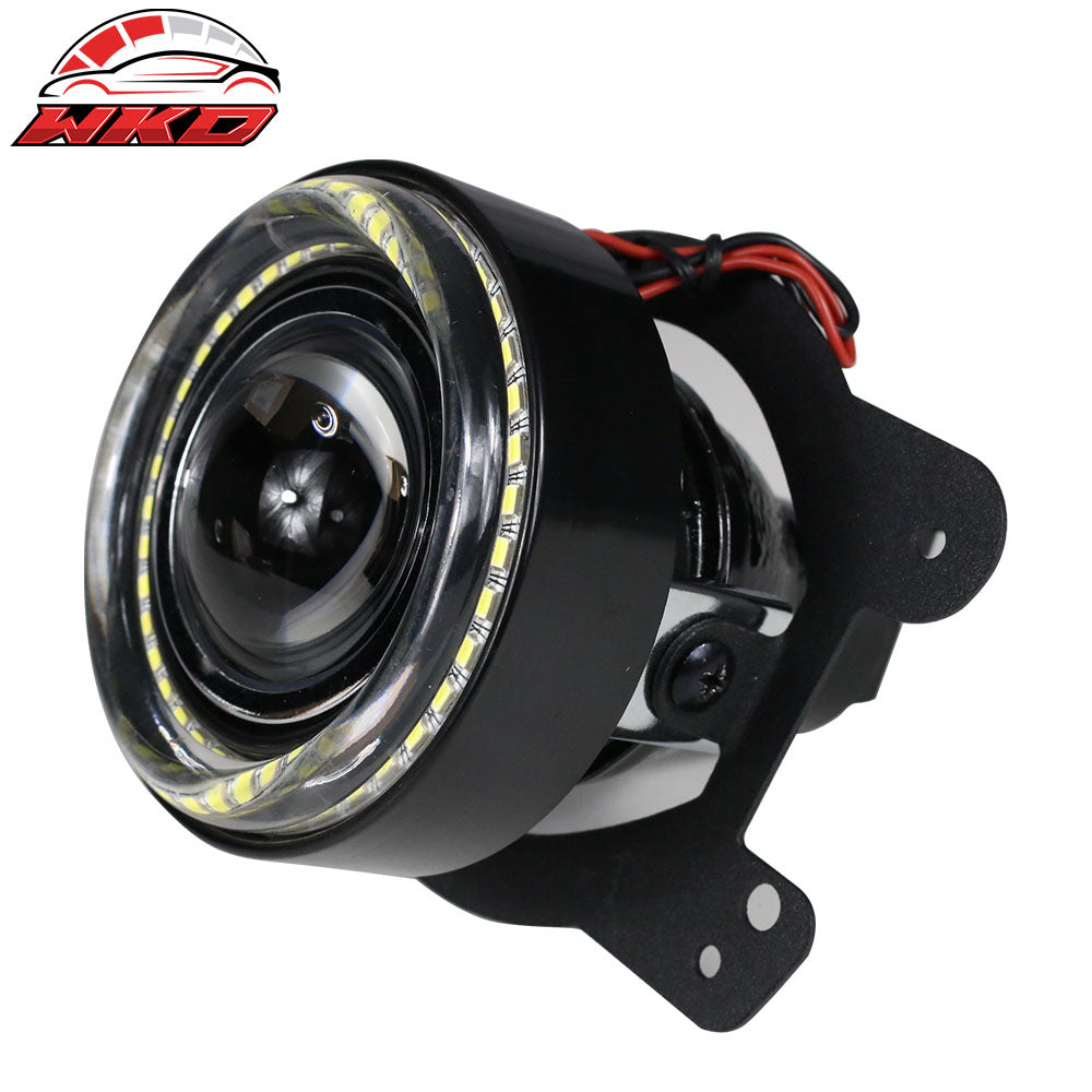 Fits 07-16 Jeep Wrangler LED Projector Front Fog Light With Halo Clear Lens