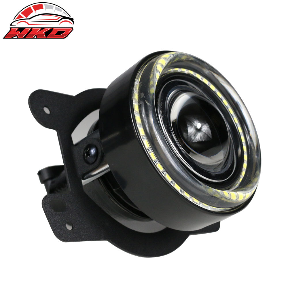 Fits 07-16 Jeep Wrangler LED Projector Front Fog Light With Halo Clear Lens