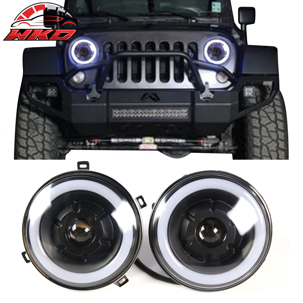 Fits 97-16 Jeep Wrangler 7 Inch Halo Angel Eyes LED Projector Headlights 2PC