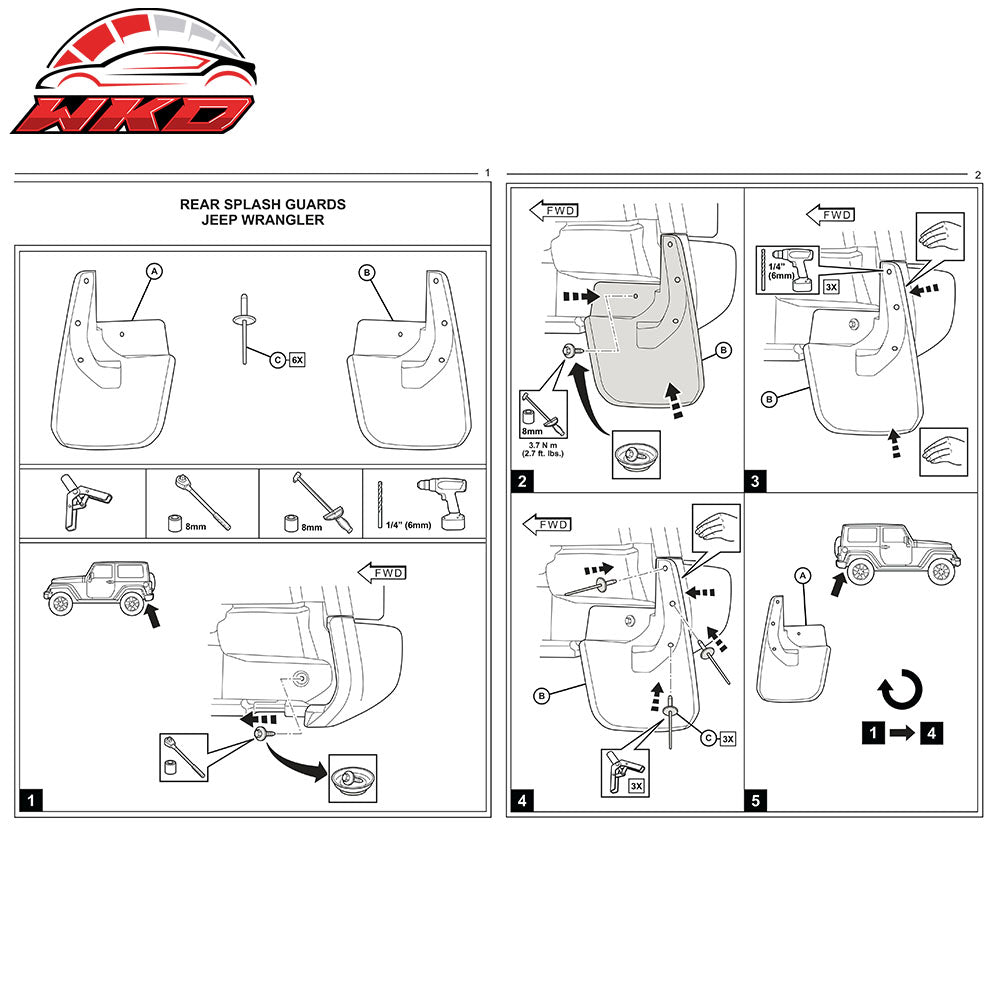 Fit 18-19 Jeep Wrangler JL JLU 4PC Set Front Rear Mud Flaps Splash Guard Flares