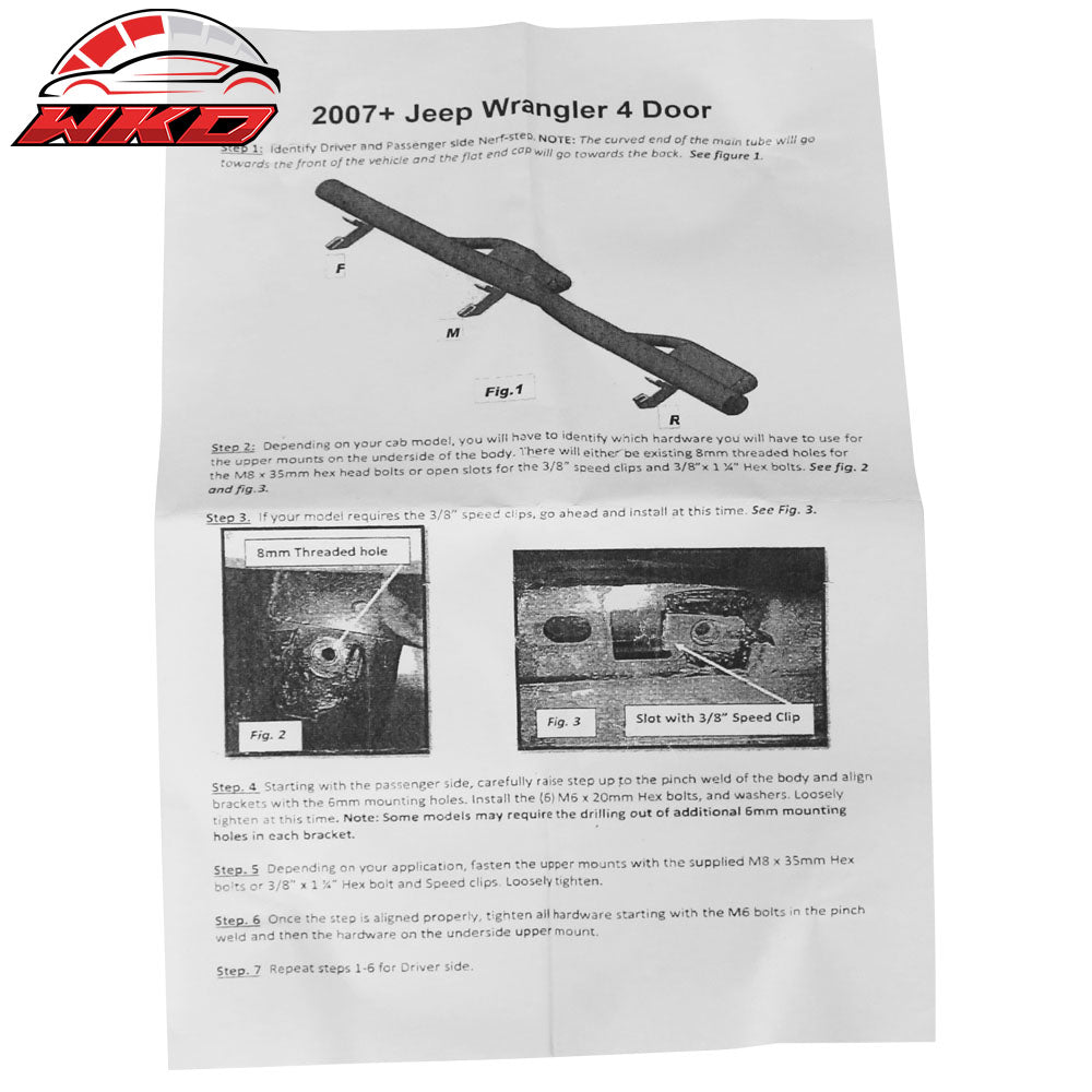 Fits 07-18 Jeep Wrangler 4Dr BCT Style Side Step Bars