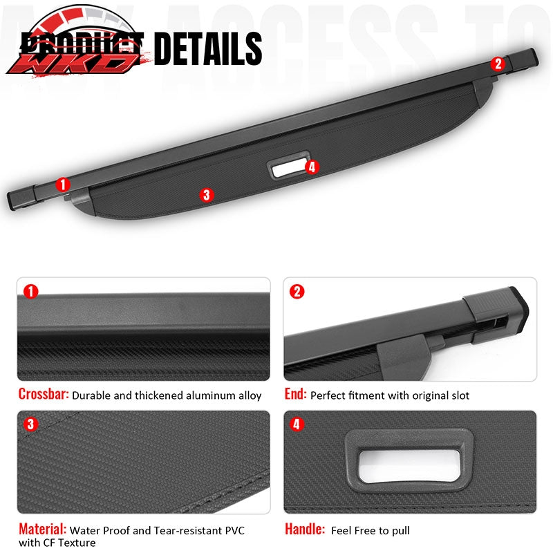 Fits 24-26 Kia EV9 Retractable Cargo Cover Rear Trunk Shade Carbon Fiber Texture