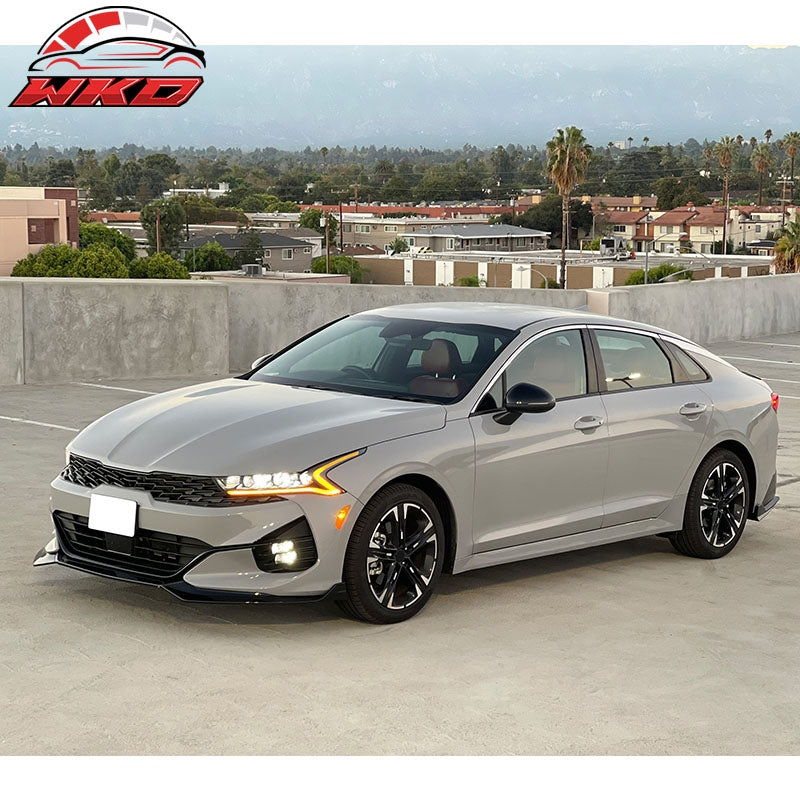 Fit 21-24 Kia K5 GT-Line Sedan PP 3PCS Front Bumper Lip Spoiler Gloss Black