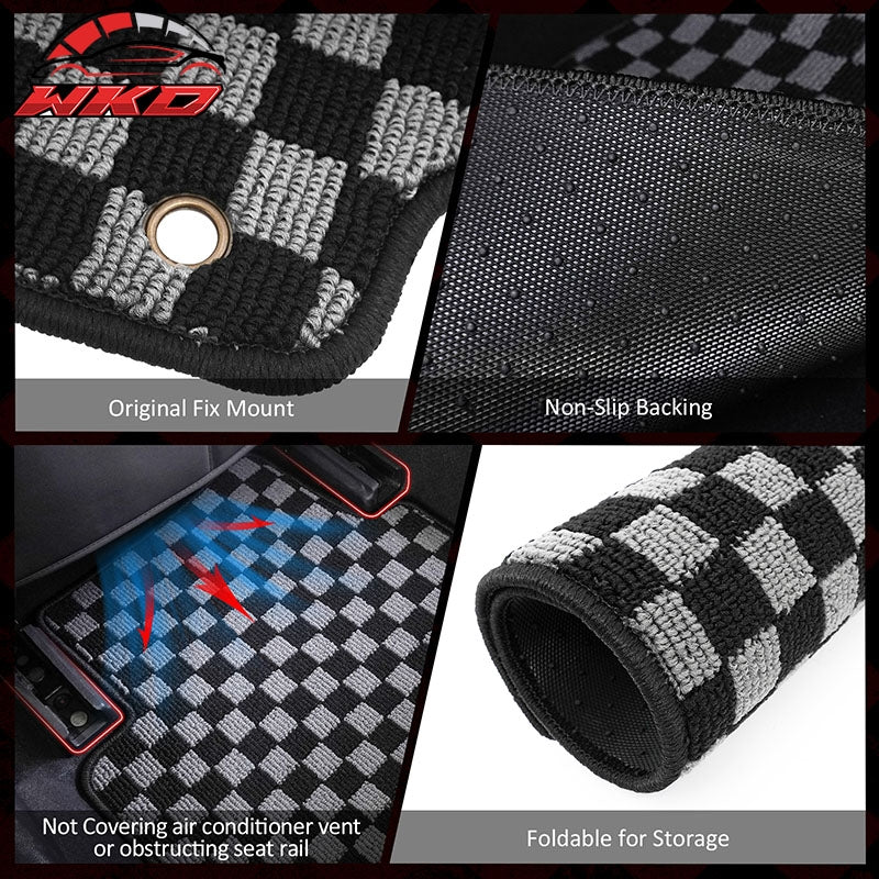Fits 11-15 Kia Optima Floor Mats Non-Slip Carpets Checkered Black Gray Plaid