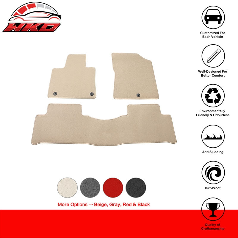 Fits 21-26 Kia Sorento 4-Door Front & Rear Floor Mats Carpet Nylon 3PCS - Beige