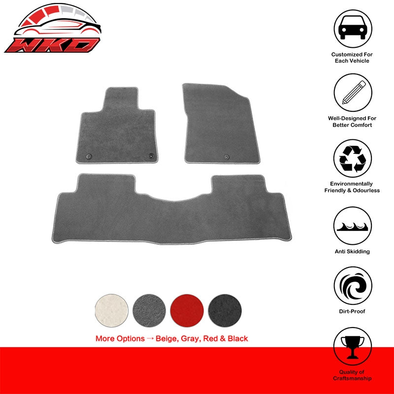 Fits 21-26 Kia Sorento 4-Door Front & Rear Floor Mats Carpet Nylon 3PCS - Gray