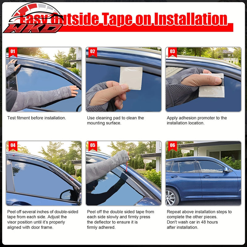 Fits 21-26 Kia Sorento Tape on Window Visors Vent Rain Sun Wind Guards Deflector