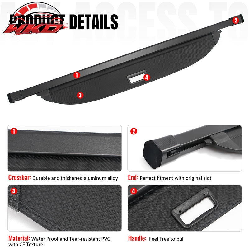 Fits 2027 Kia Telluride Black Retractable Trunk Cargo Cover Carbon Fiber Style