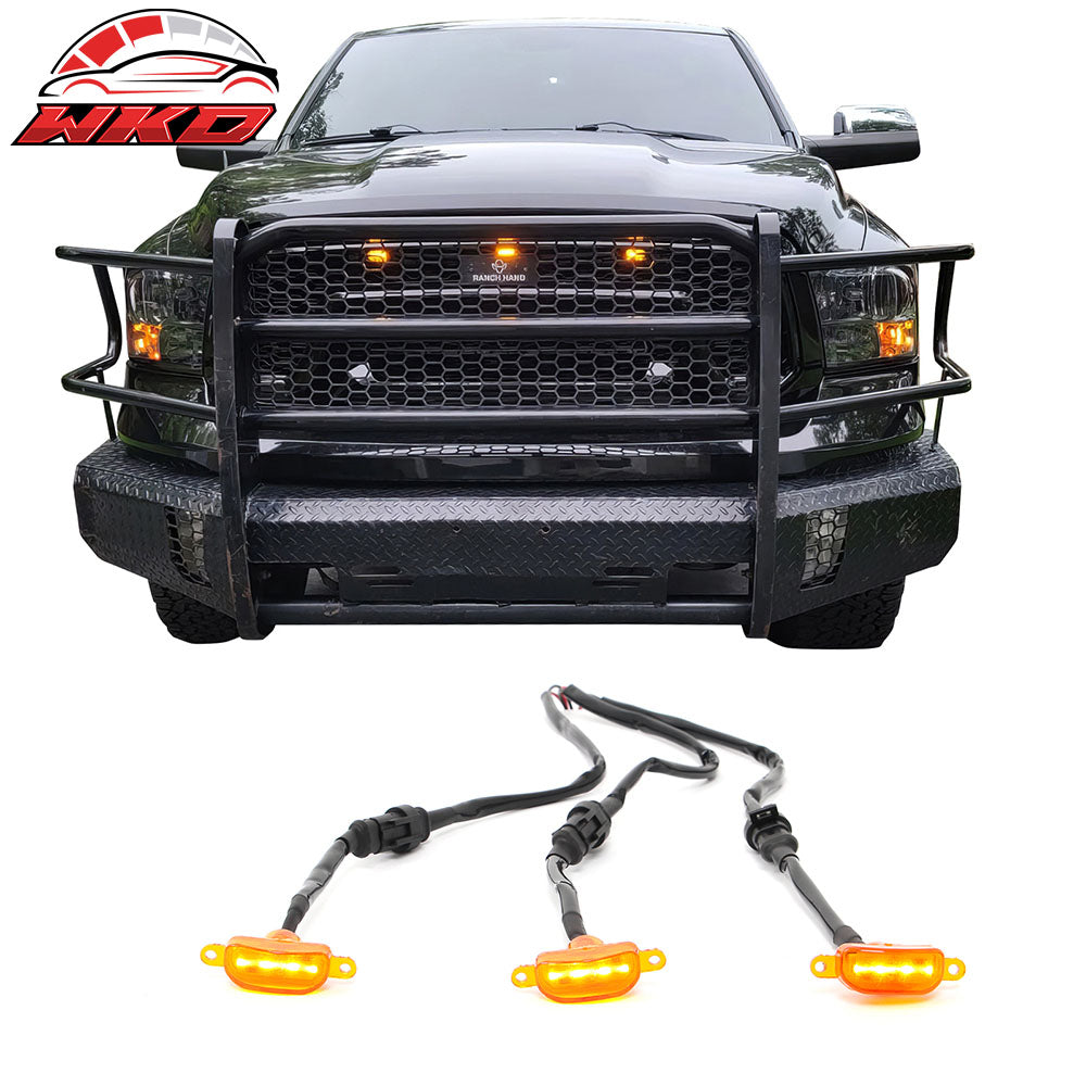 Fits Dodge Ram 1500 2500 3500 3PC Amber LED Front Grille Lights W/Wiring Harness