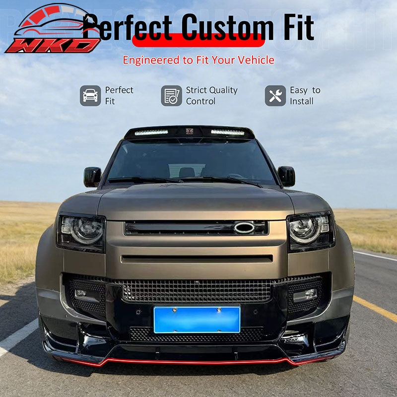 Fits 20-26 Land Rover Defender 90/110/130 Front Bumper Lip Gloss Black Spoiler