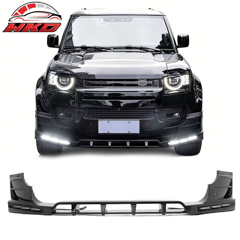 Wholesale 20-26 Land Rover Defender 90/110/130 Front Bumper Lip Gloss LED DRL Spoiler