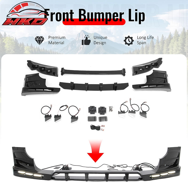 Fits 20-26 Land Rover Defender 90/110/130 Front Bumper Lip Gloss LED DRL Spoiler