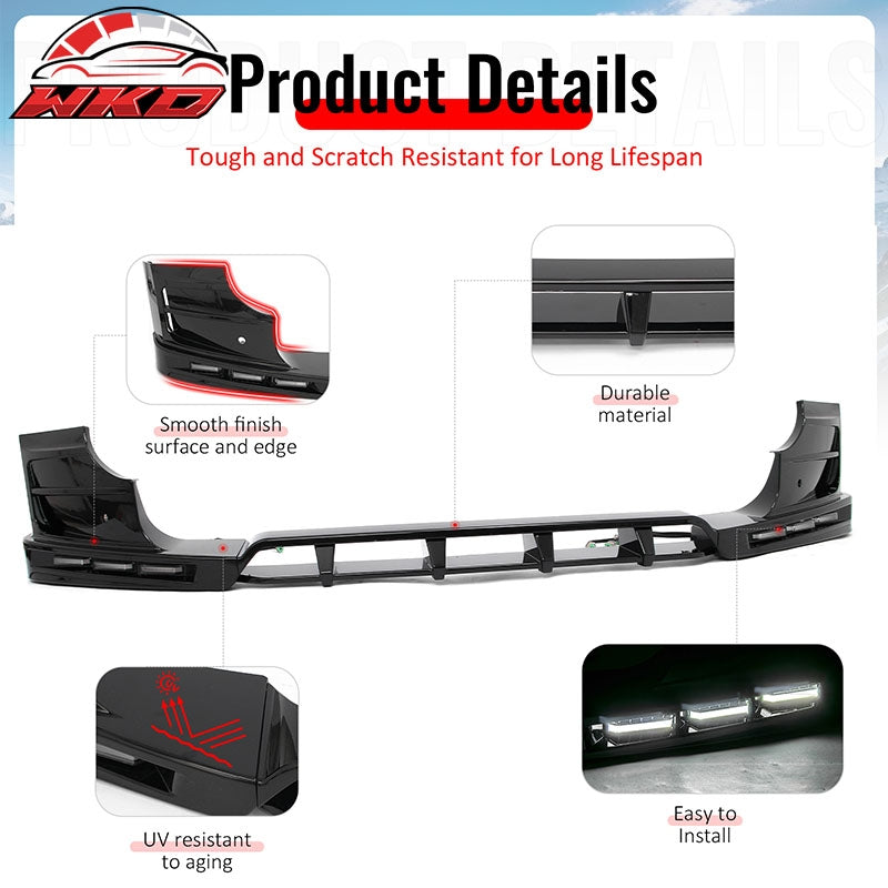 Fits 20-26 Land Rover Defender 90/110/130 Front Bumper Lip Gloss LED DRL Spoiler