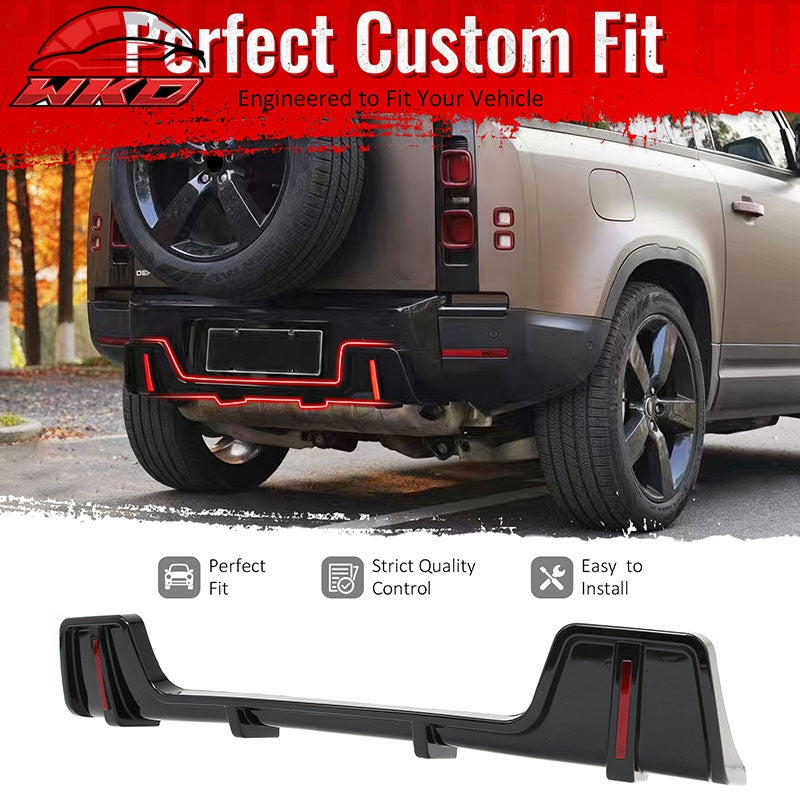 Fits 20-26 Land Rover Defender 90/110/130 Rear Bumper Diffuser Gloss Black Lip