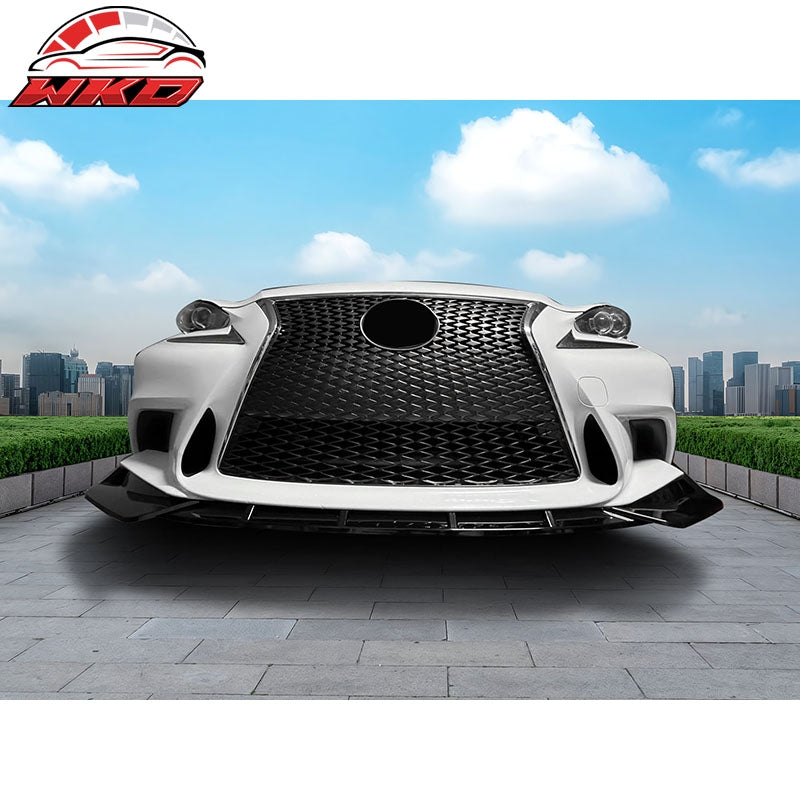 Fits 14-16 Lexus IS F Sport 3PCS Front Bumper Lip Spoiler IKON Style Gloss Black