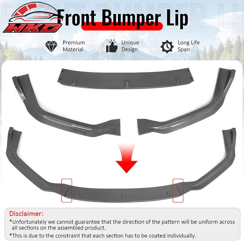 Fits 14-16 Lexus IS F Sport Sedan IKON 2 Front Bumper Lip Carbon Fiber Print 3PC