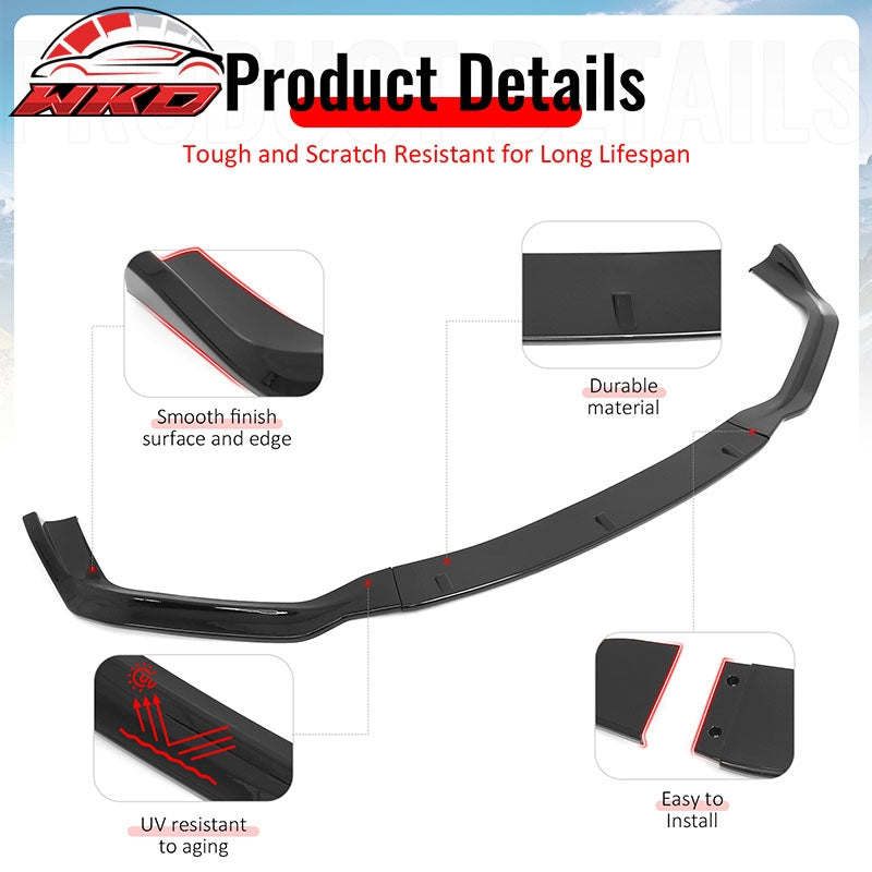 Fits 14-16 Lexus IS F Sport Sedan IKON 2 Style Front Bumper Lip Gloss Black 3PCS