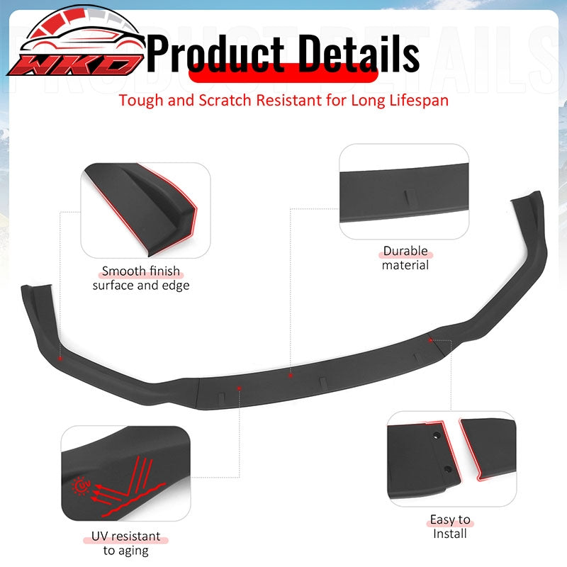 Fits 14-16 Lexus IS F Sport Sedan IKON 2 Style Front Bumper Lip Matte Black 3PCS